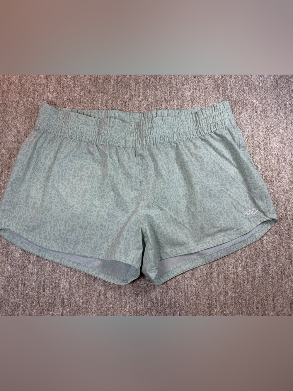 AFTCO Light Sage Floral-seahorse Print Fishing Shorts